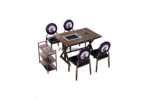 歐式鐵藝復(fù)古做舊工業(yè)風(fēng)火鍋桌椅組合