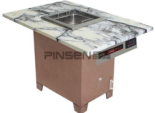 白色大理石四人六人沉降式自凈化長(zhǎng)方形無煙火鍋餐桌