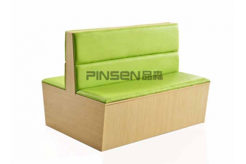 簡約實(shí)木皮革軟包飯店餐廳雙面卡座沙發(fā)