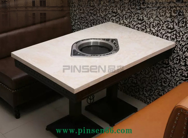 大理石四人六人長(zhǎng)方形燒烤烤肉桌