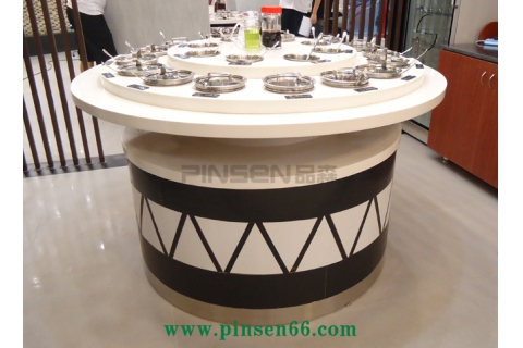 實(shí)木大理石火鍋店餐飲店圓形轉(zhuǎn)盤醬料臺