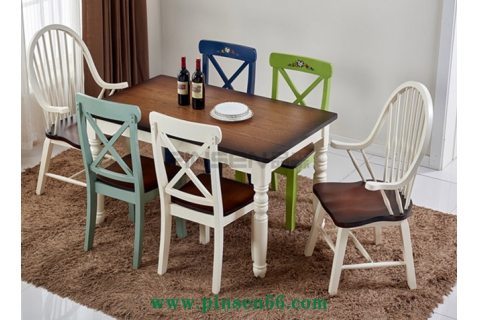 美式鄉(xiāng)村餐桌椅組合6人復(fù)古實(shí)木 餐桌椅小戶型飯桌長(zhǎng)方形地中海家具