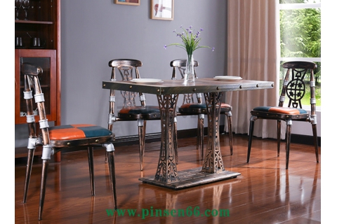 靠背椅美式咖啡廳休閑椅酒店餐桌椅簡(jiǎn)約鐵藝椅美式水管