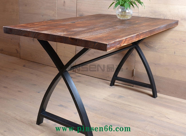 美式鄉(xiāng)村餐廳實木餐桌椅組合 長方形復(fù)古原木咖啡廳長桌子簡約餐桌椅