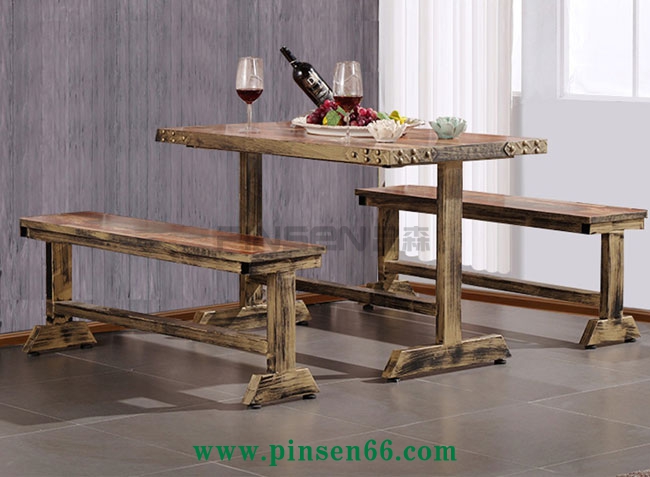 美式復(fù)古loft桌椅 實(shí)木西餐廳餐桌椅