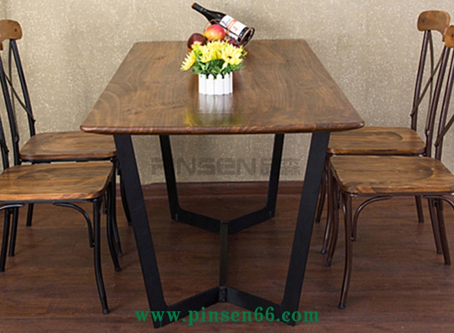 美式復(fù)古loft桌椅 復(fù)古實(shí)木西餐廳餐桌椅