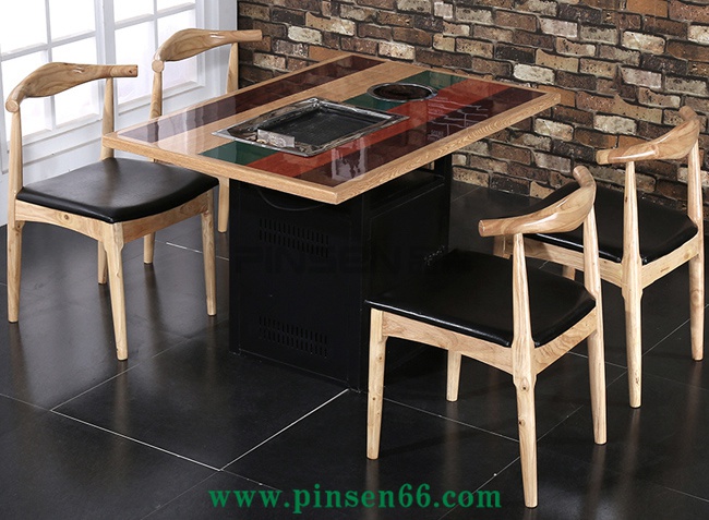 實木火鍋燒烤一體桌椅組合