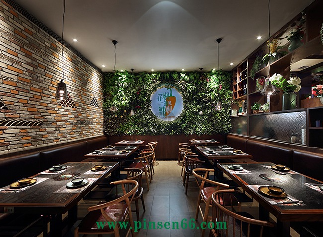 花椒遇見辣椒實(shí)木大理石火鍋餐桌椅