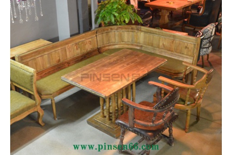 歐式簡(jiǎn)約茶餐廳主題餐廳實(shí)木卡座沙發(fā)-主題餐廳桌椅廠家定制